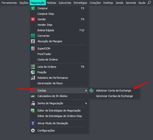 adicionar conta de exchange no menu negociacao.png